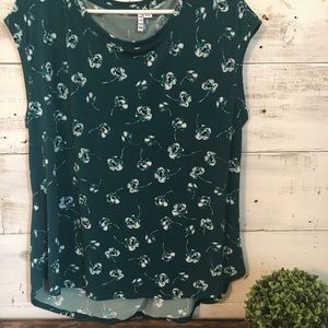 Blue Green Floral Short Sleeve Blouse